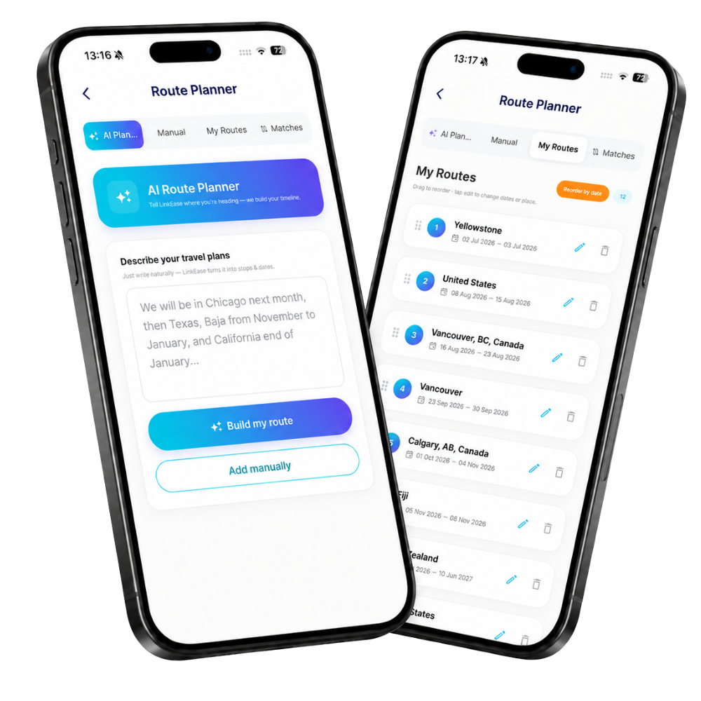 LinkEase AI route planner mockup